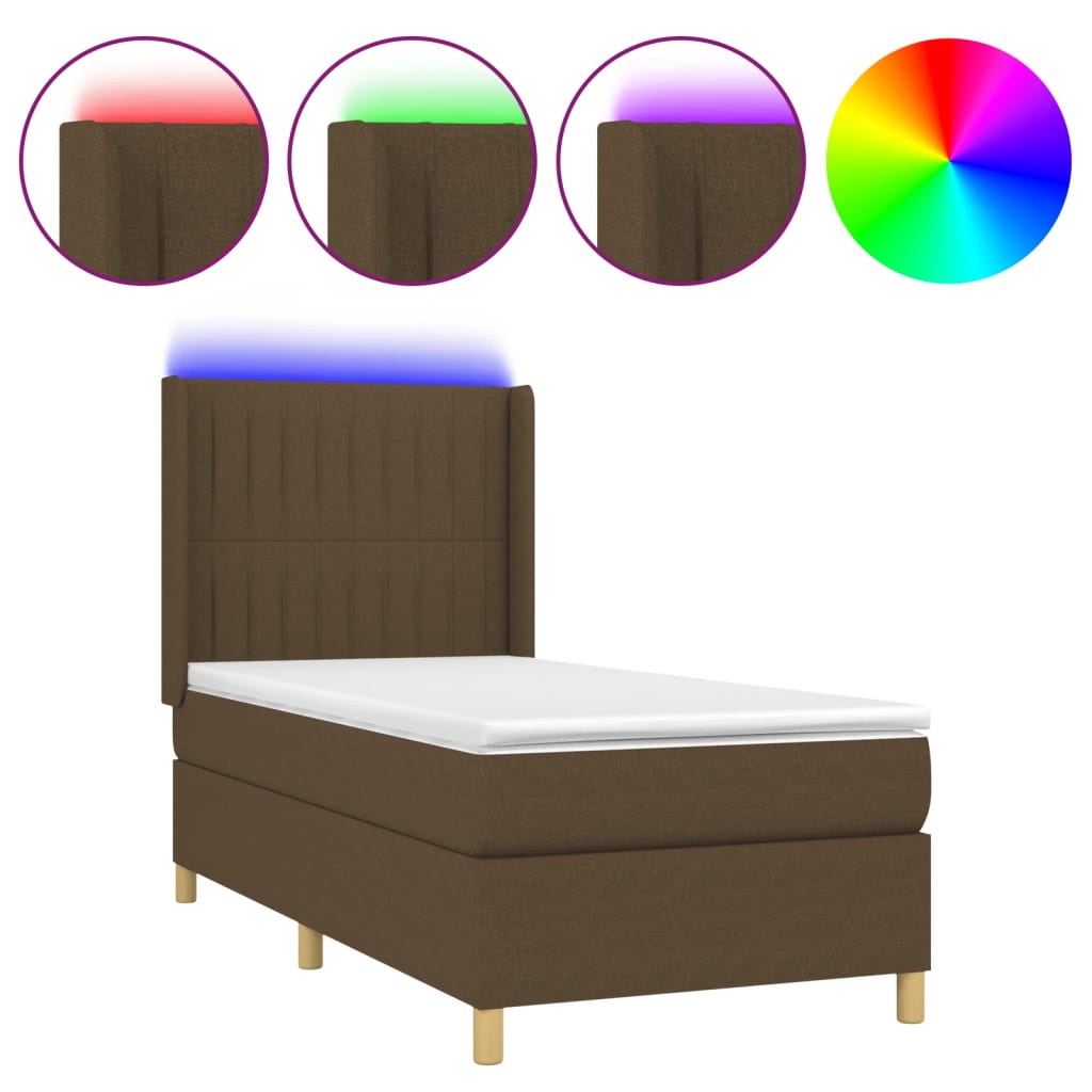 Krevet box spring s madracem LED tamnosmeđi 90x200 cm tkanina