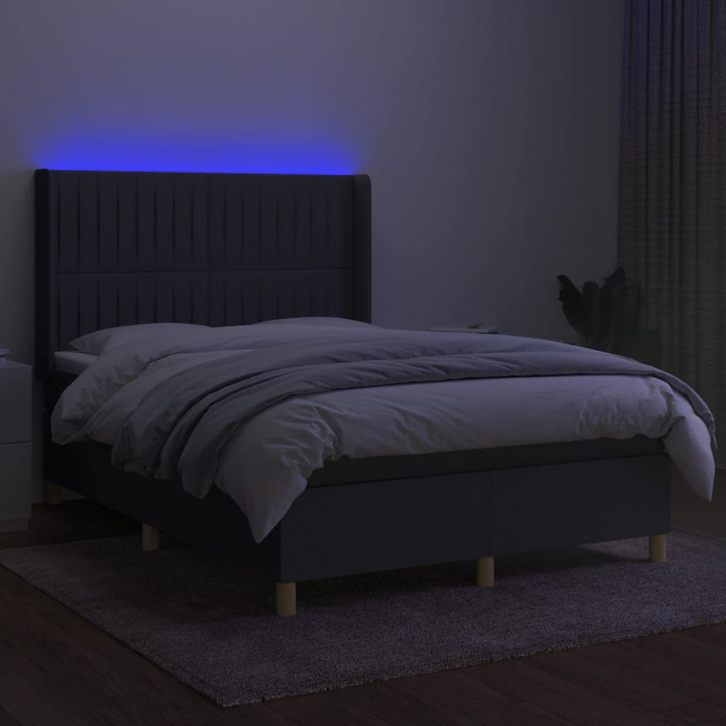 Krevet box spring s madracem LED tamnosivi 140x190 cm tkanina