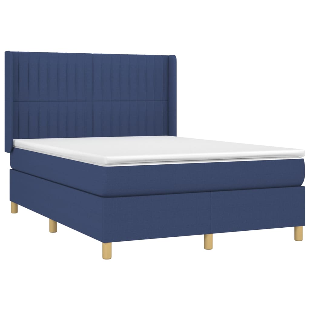Krevet box spring s madracem LED plavi 140x200 cm od tkanine