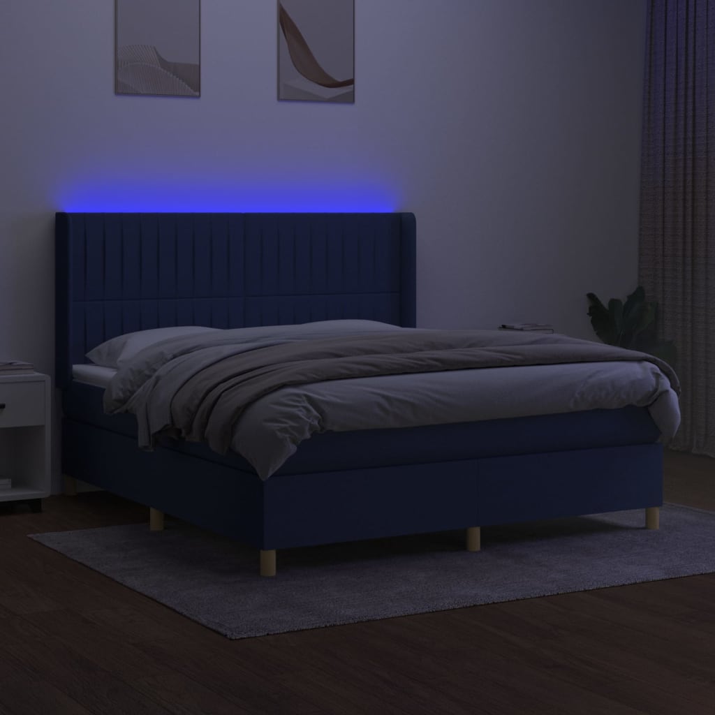 Krevet box spring s madracem LED plavi 160x200 cm od tkanine