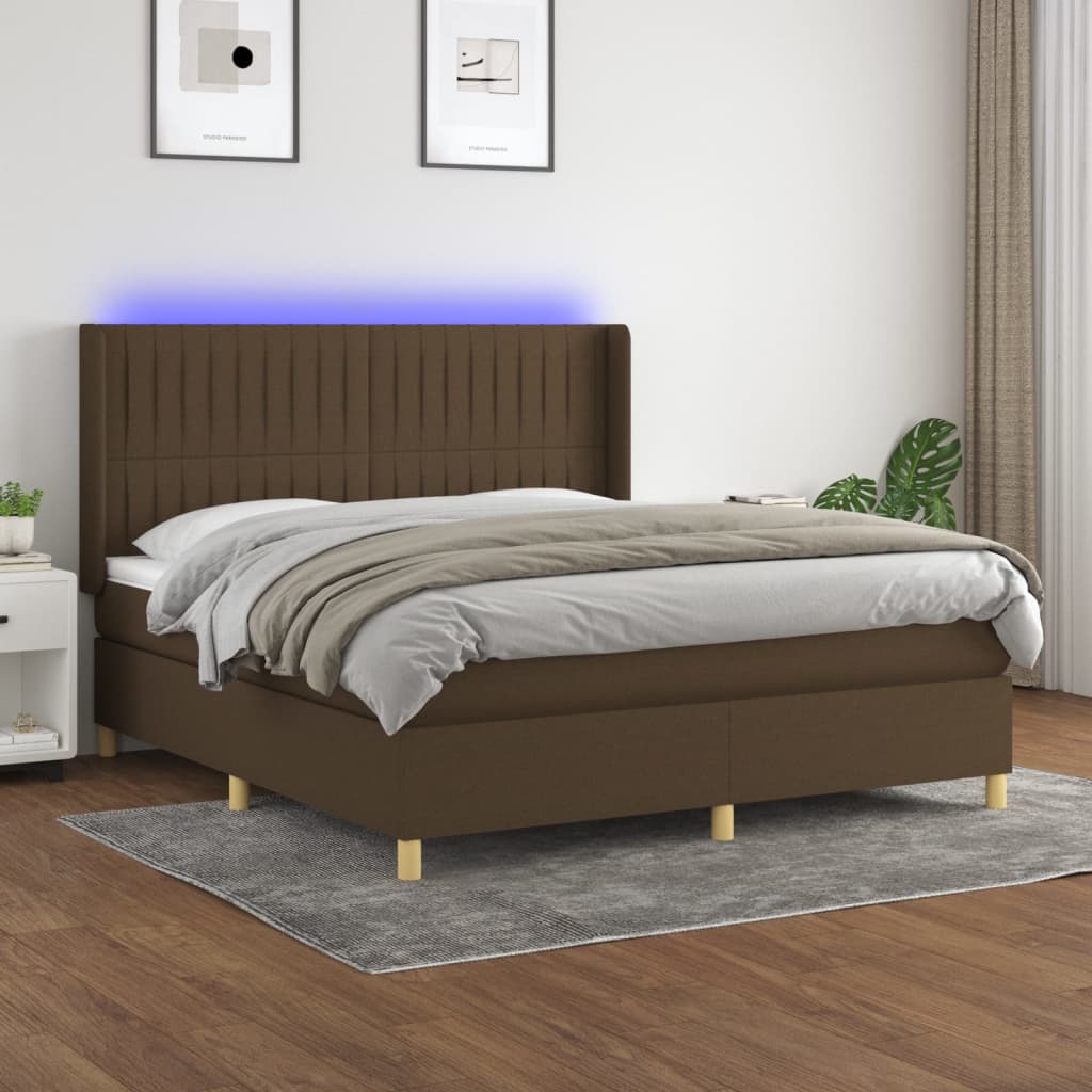 Krevet box spring s madracem LED tamnosmeđi 180x200 cm tkanina