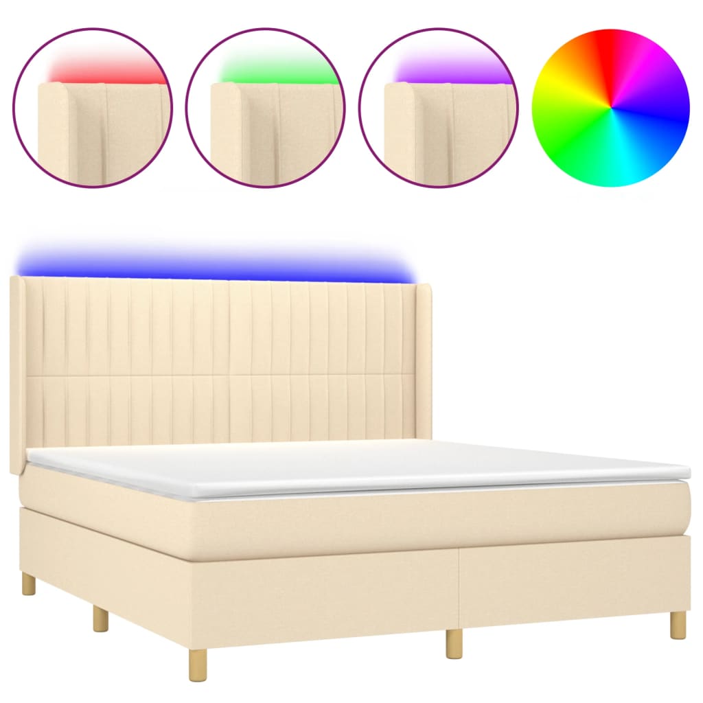 Krevet box spring s madracem LED krem 180x200 cm od tkanine