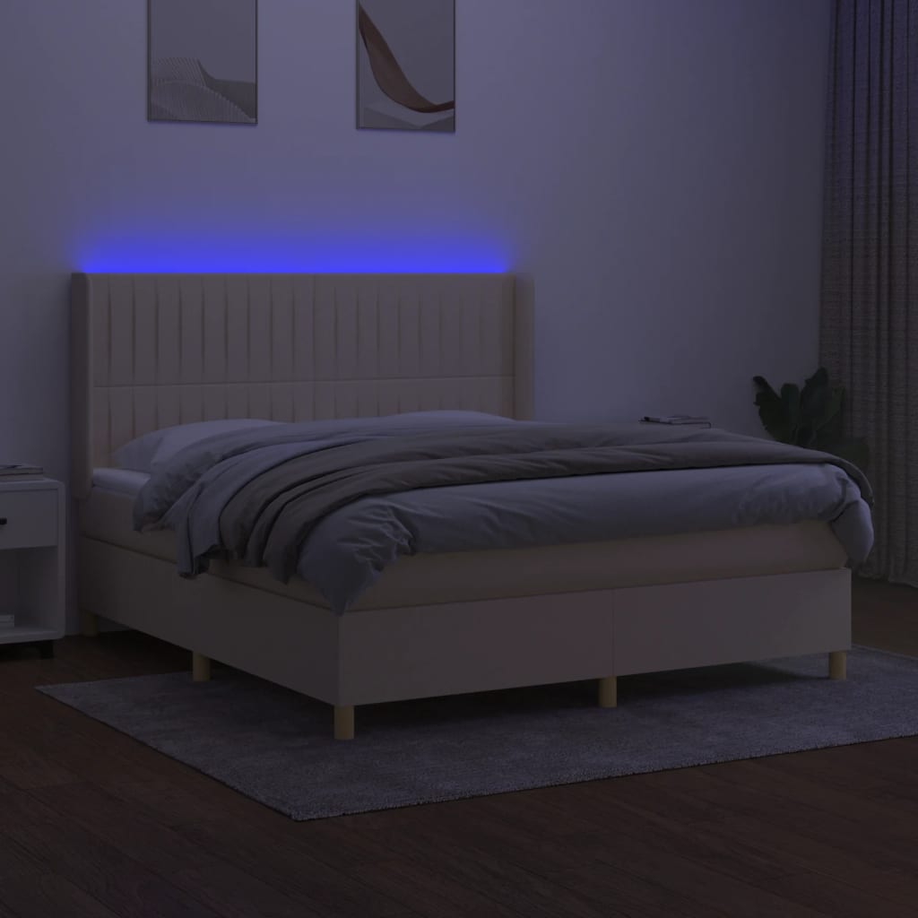 Krevet box spring s madracem LED krem 180x200 cm od tkanine