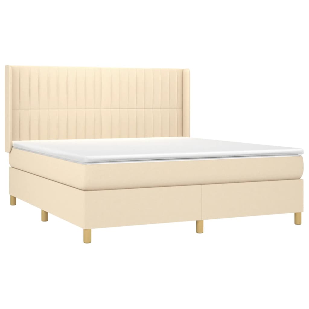 Krevet box spring s madracem LED krem 180x200 cm od tkanine