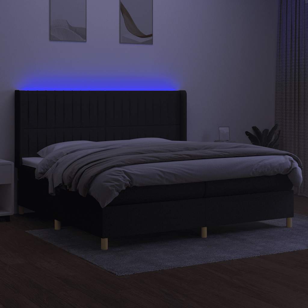Krevet box spring s madracem LED crni 200x200 cm od tkanine