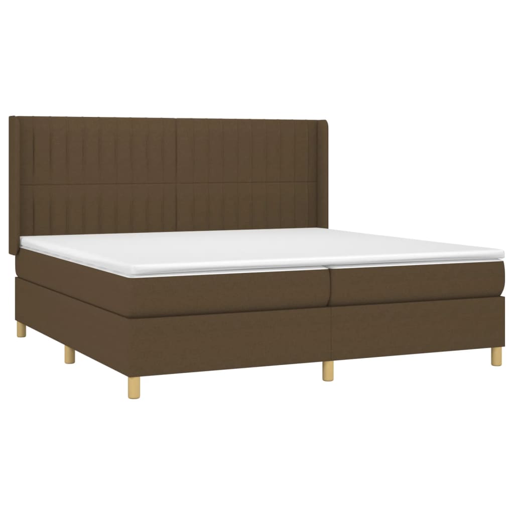 Krevet box spring s madracem LED tamnosmeđi 200x200 cm tkanina