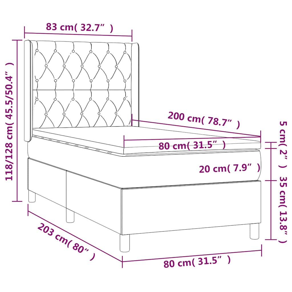 Krevet box spring s madracem LED crni 80 x 200 cm od tkanine