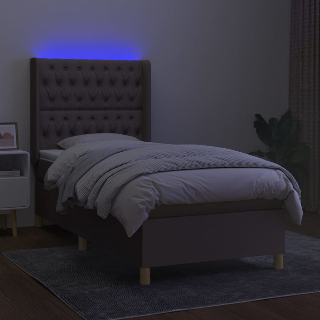 Krevet box spring s madracem LED smeđesivi 80 x 200 cm tkanina