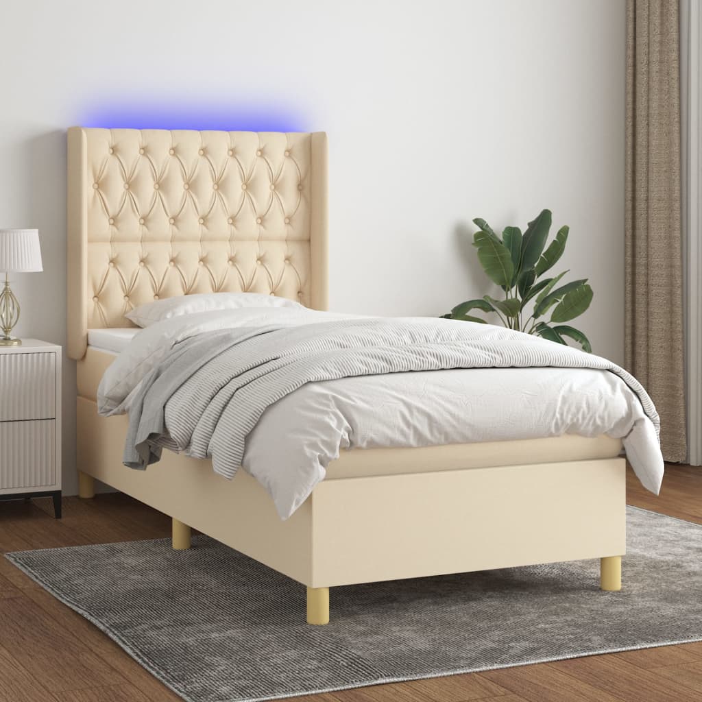 Krevet box spring s madracem LED krem 80 x 200 cm od tkanine