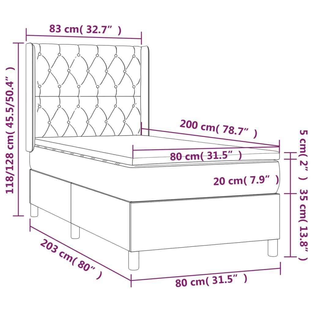 Krevet box spring s madracem LED plavi 80 x 200 cm od tkanine