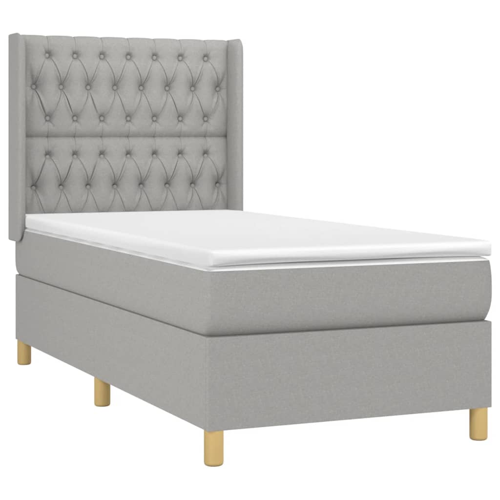 Krevet box spring s madracem LED svjetlosivi 90x190 cm tkanina