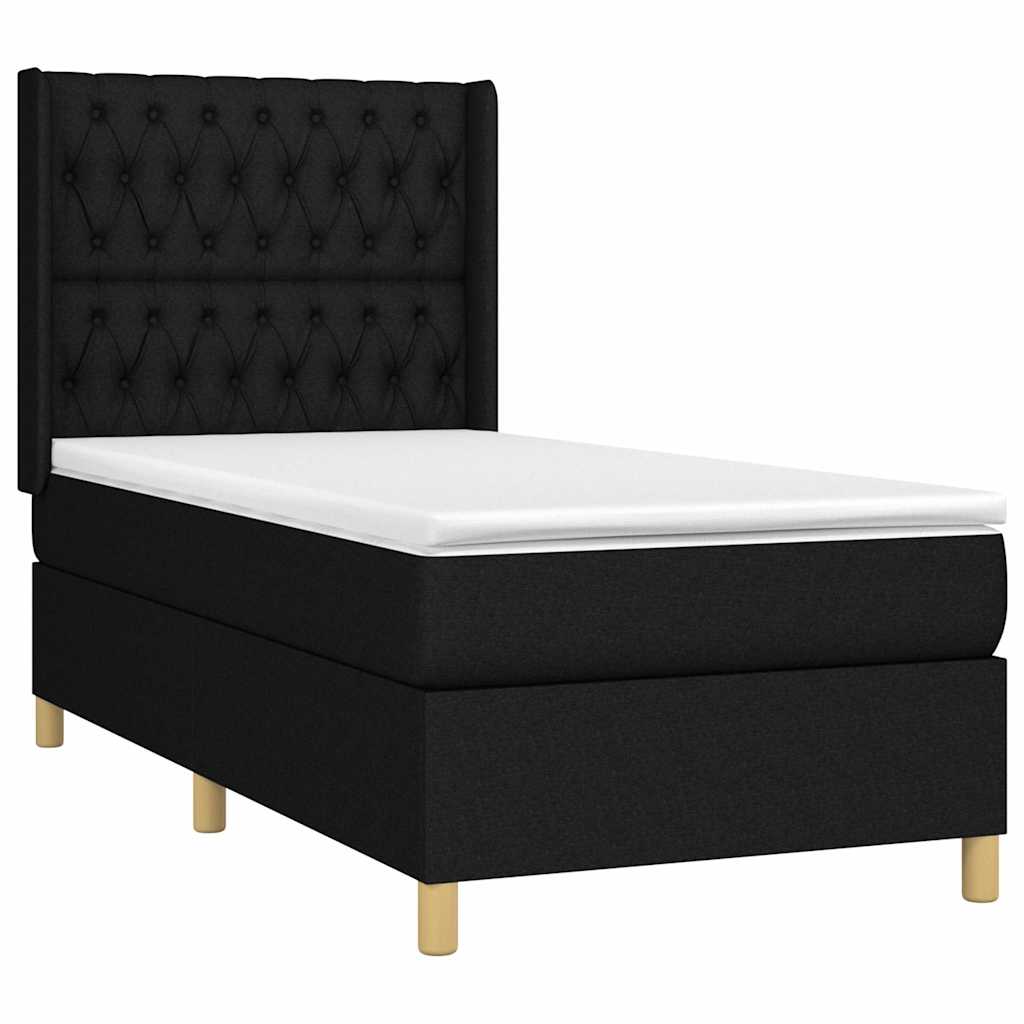 Krevet box spring s madracem LED crni 90x190 cm od tkanine
