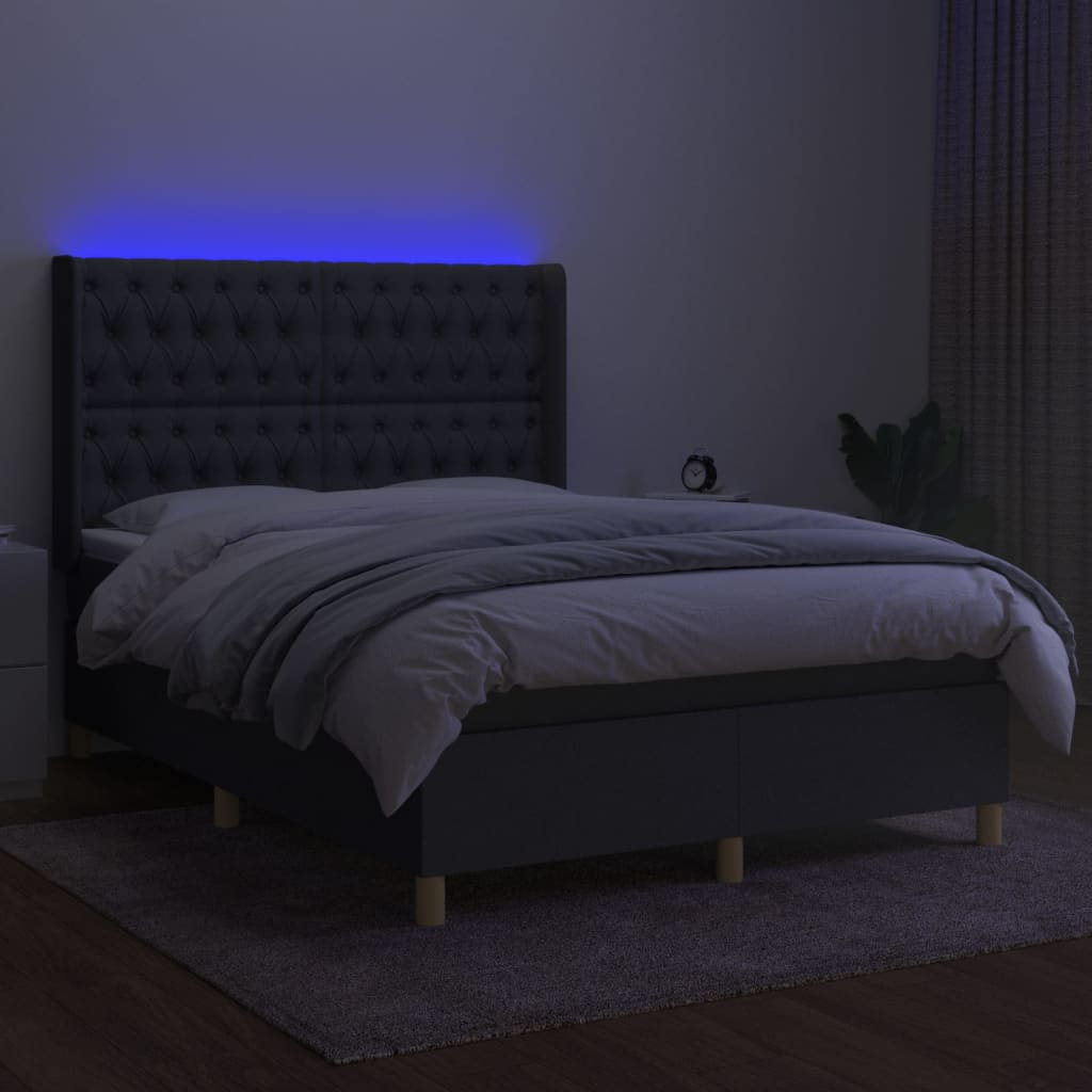 Krevet box spring s madracem LED tamnosivi 140x190 cm tkanina