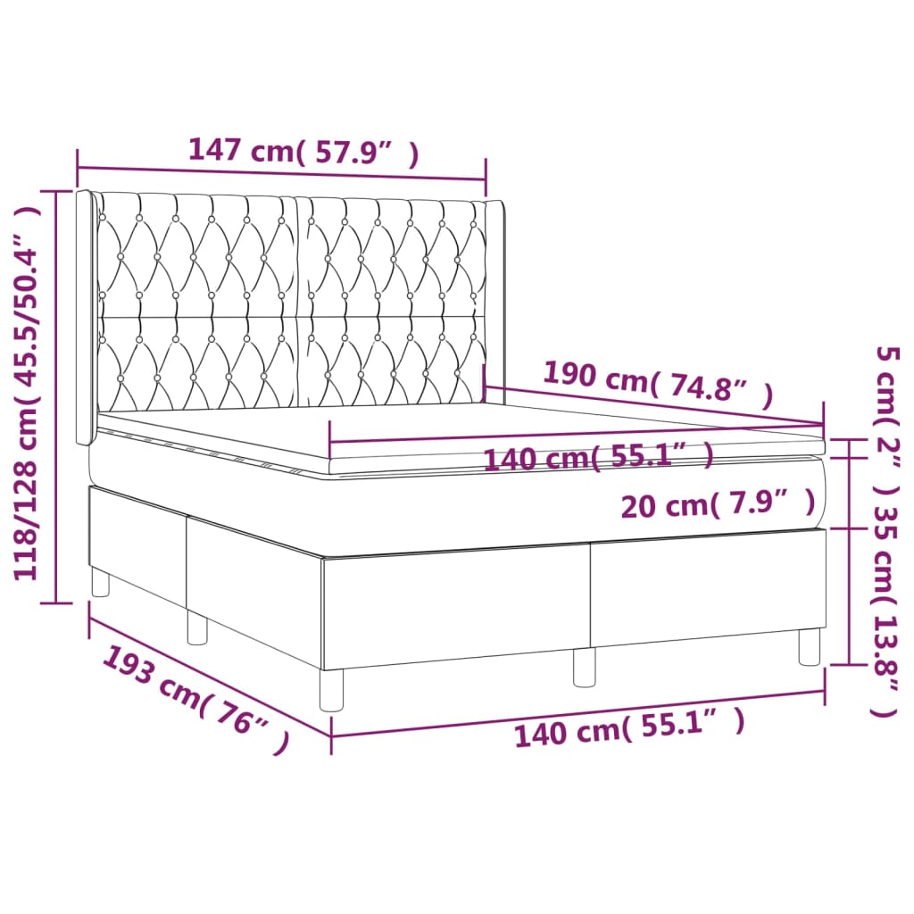 Krevet box spring s madracem LED smeđesivi 140x190 cm tkanina