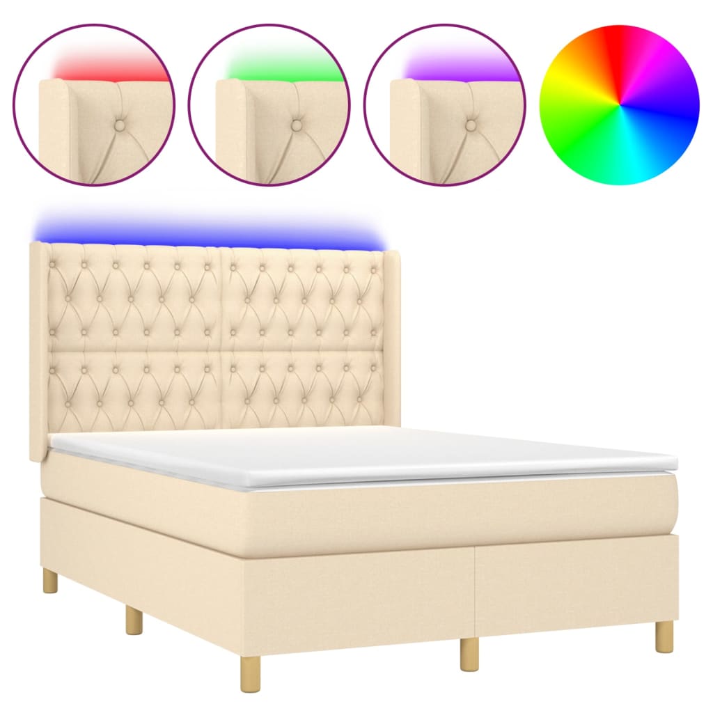 Krevet box spring s madracem LED krem 140x190 cm od tkanine