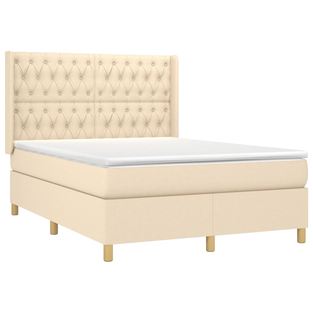 Krevet box spring s madracem LED krem 140x190 cm od tkanine