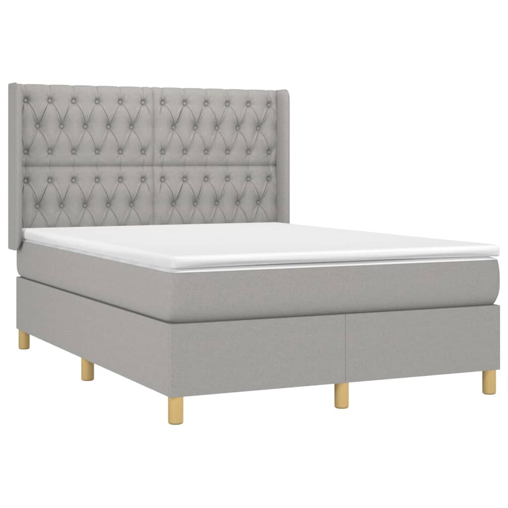 Krevet box spring s madracem LED svjetlosivi 140x200 cm tkanina