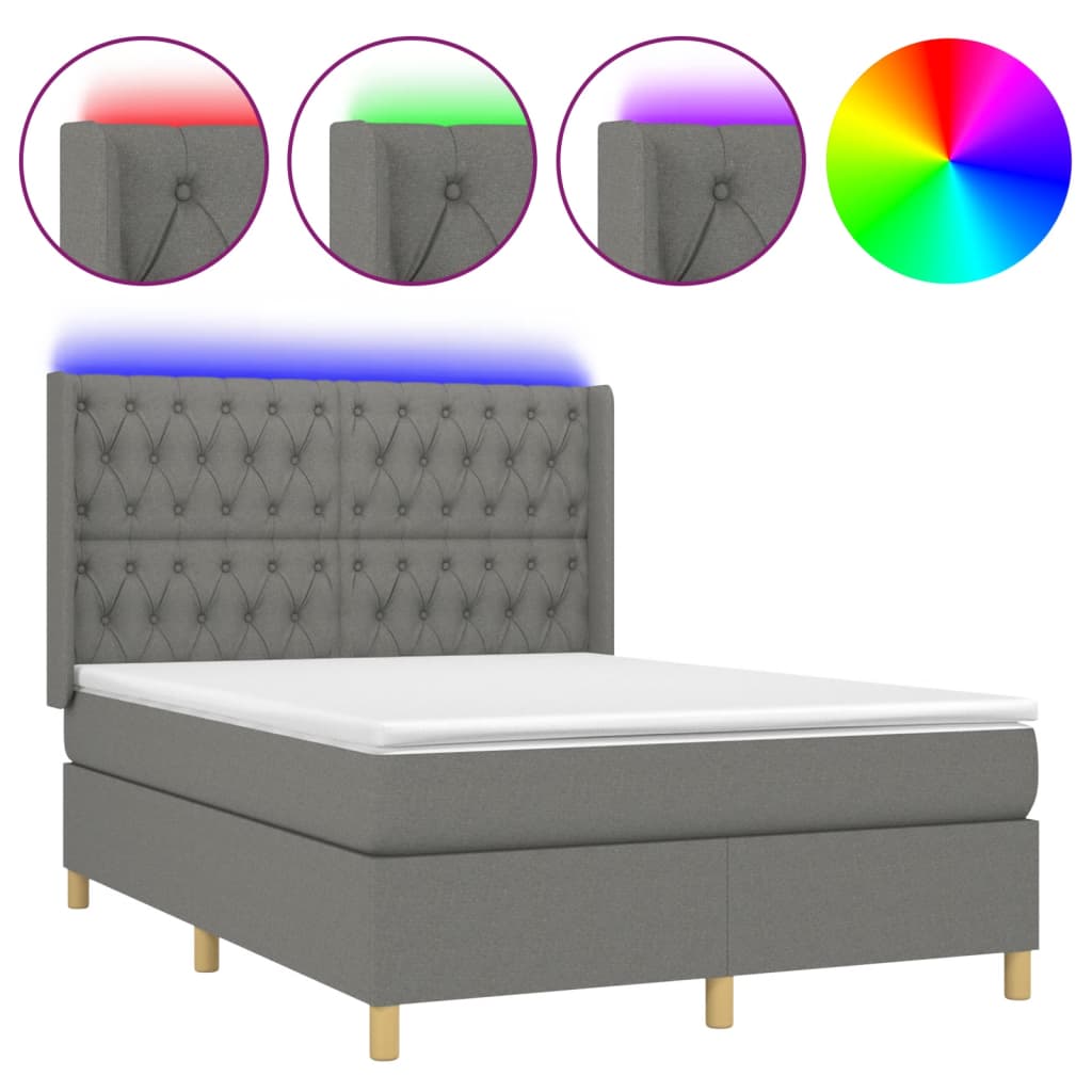 Krevet box spring s madracem LED tamnosivi 140x200 cm tkanina