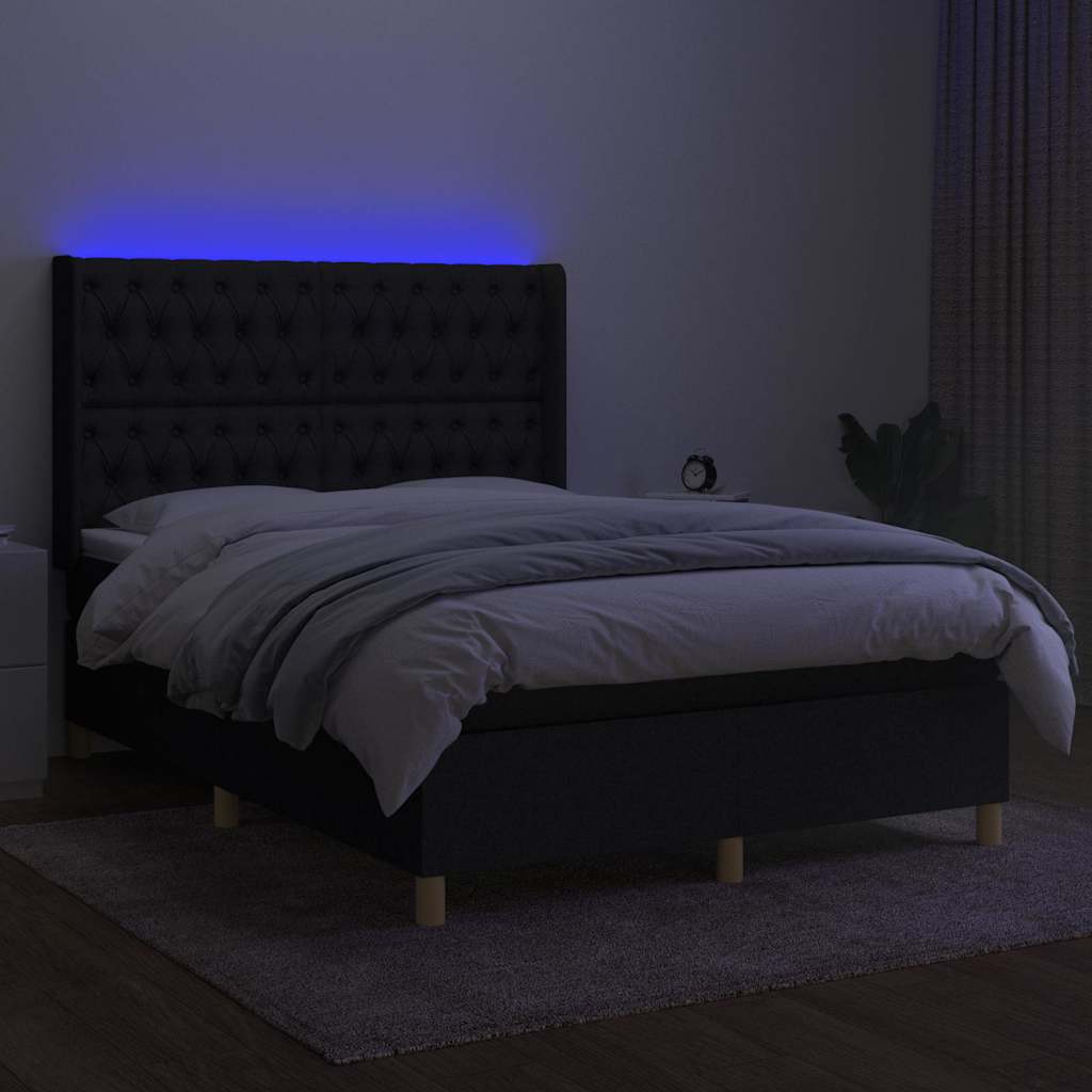 Krevet box spring s madracem LED crni 140x200 cm od tkanine