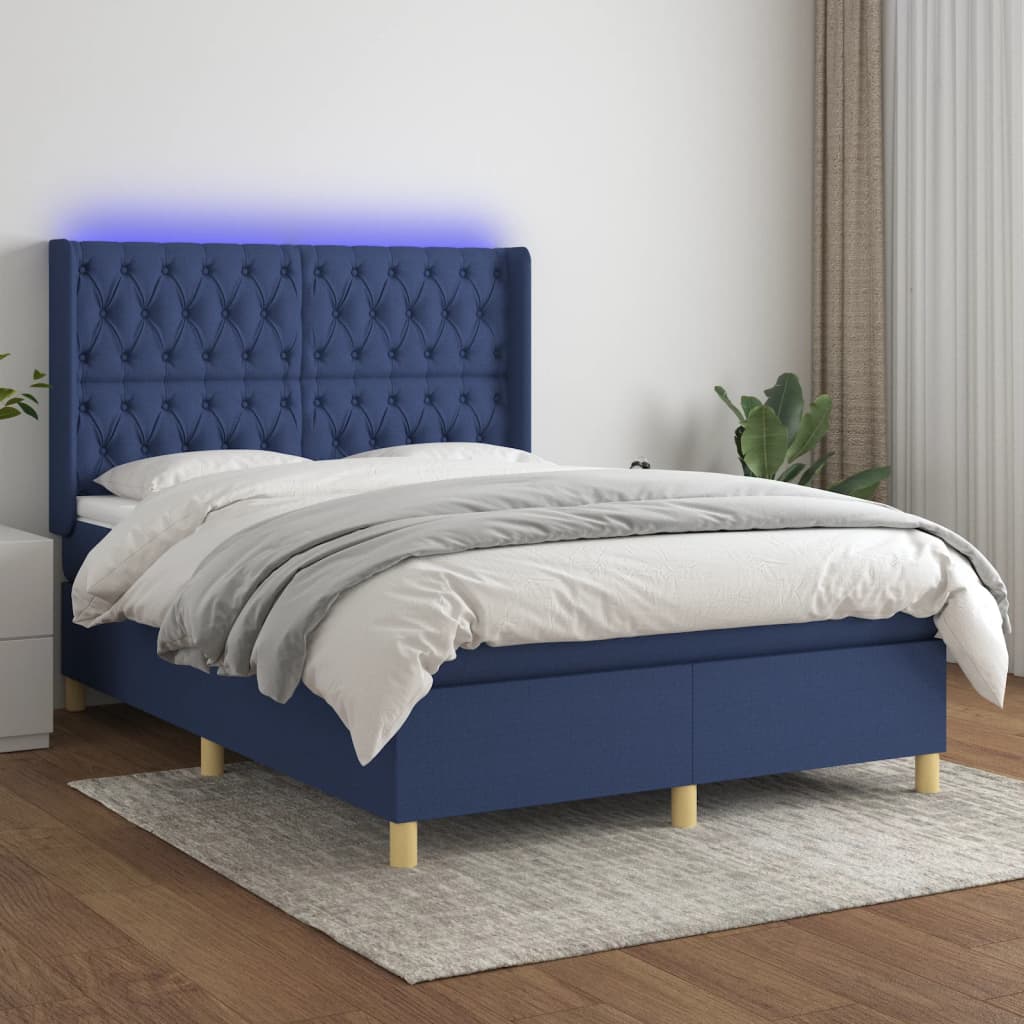 Krevet box spring s madracem LED plavi 140x200 cm od tkanine