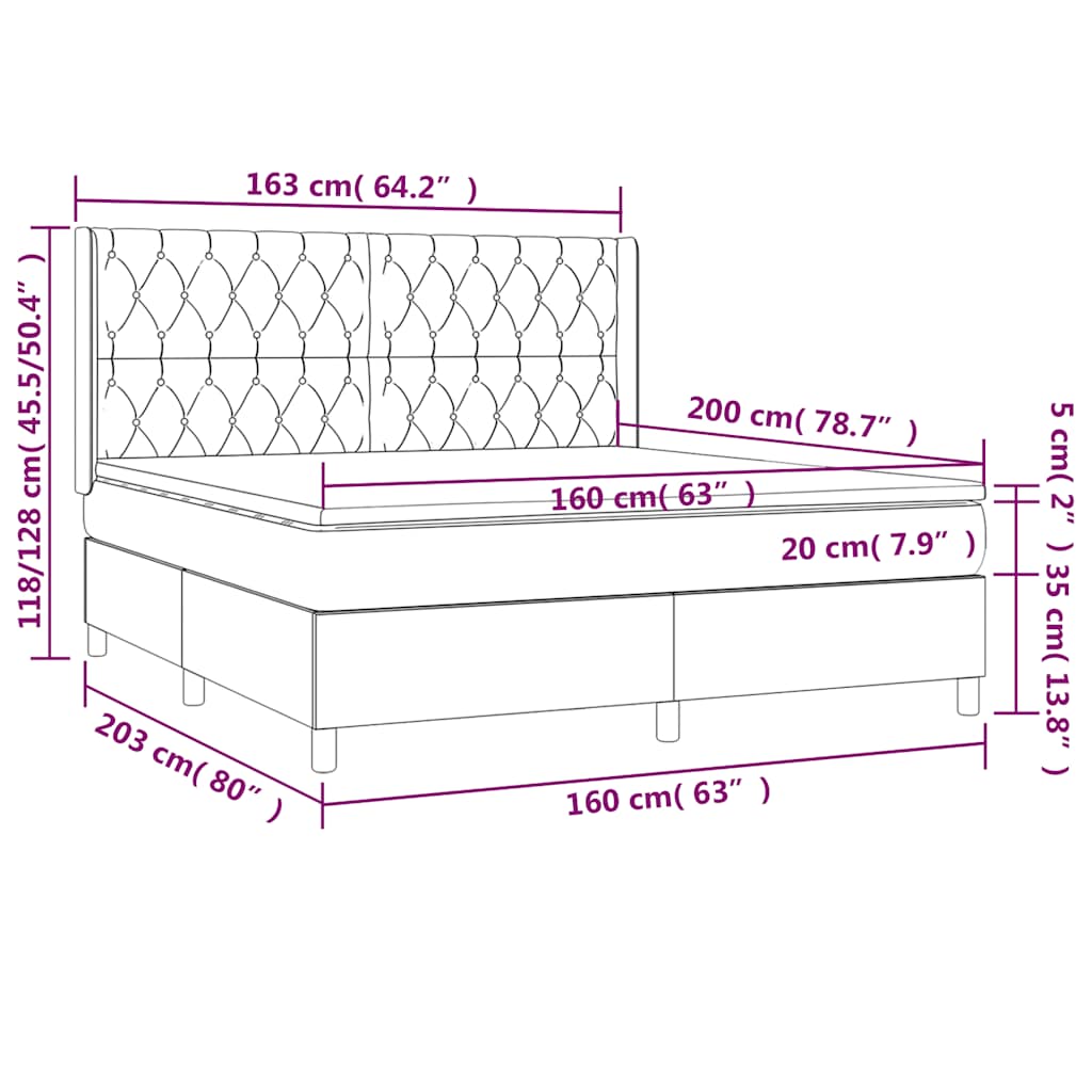 Krevet box spring s madracem LED crni 160x200 cm od tkanine
