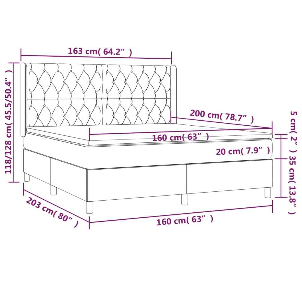 Krevet box spring s madracem LED smeđesivi 160x200 cm tkanina
