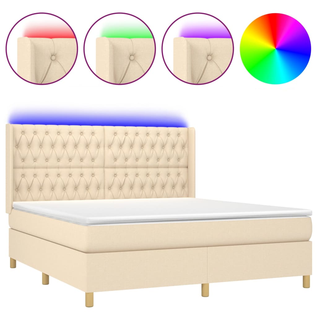 Krevet box spring s madracem LED krem 160x200 cm od tkanine