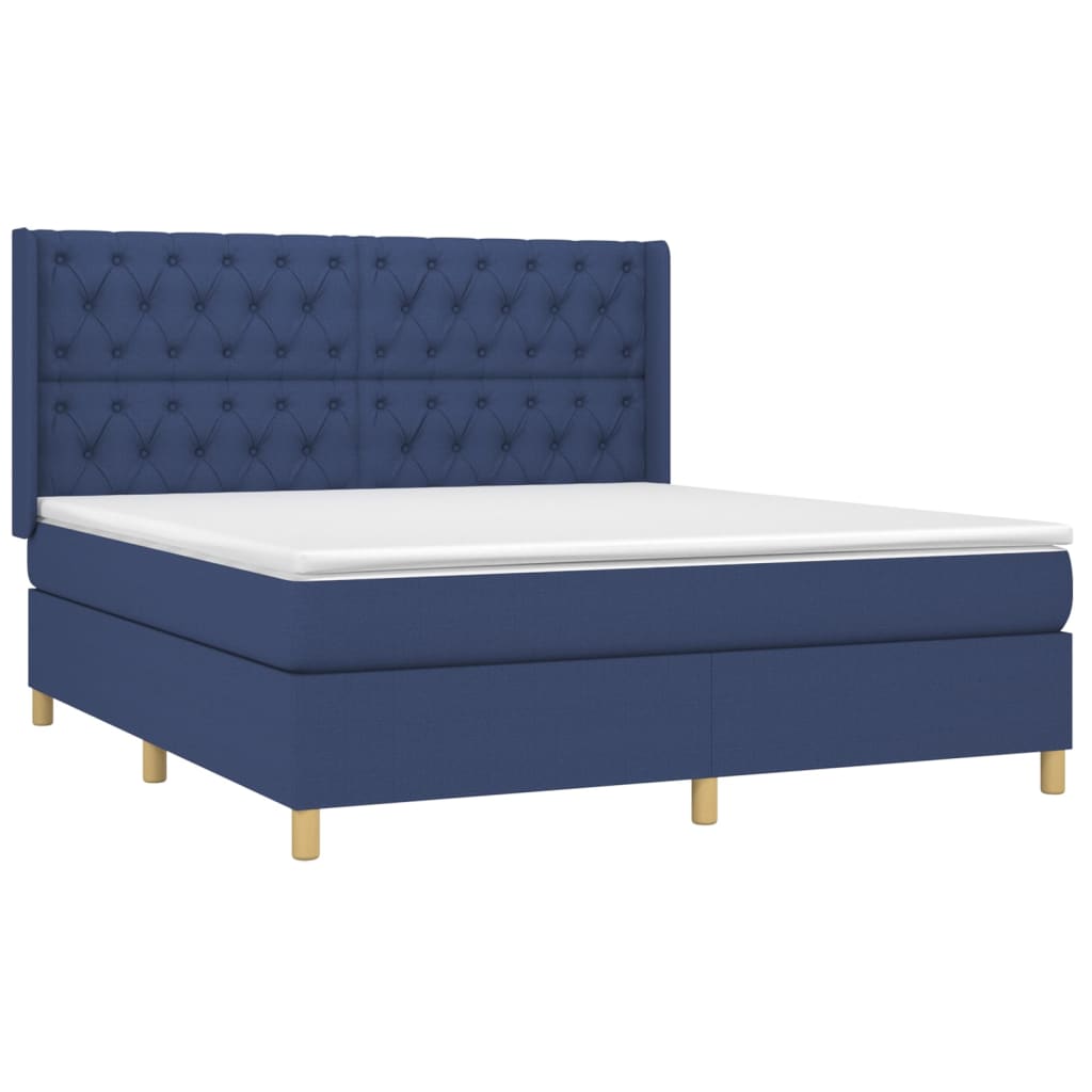 Krevet box spring s madracem LED plavi 160x200 cm od tkanine