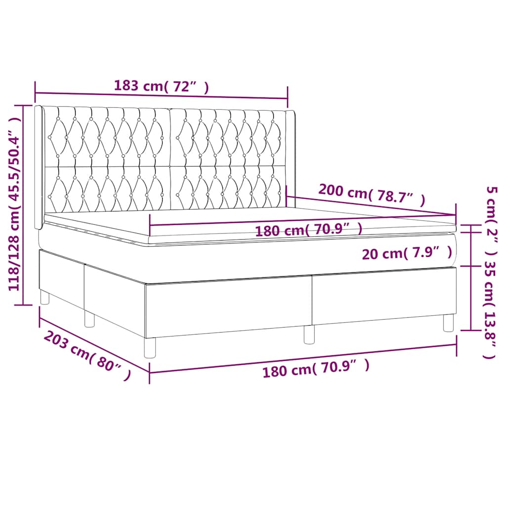 Krevet box spring s madracem LED crni 180x200 cm od tkanine