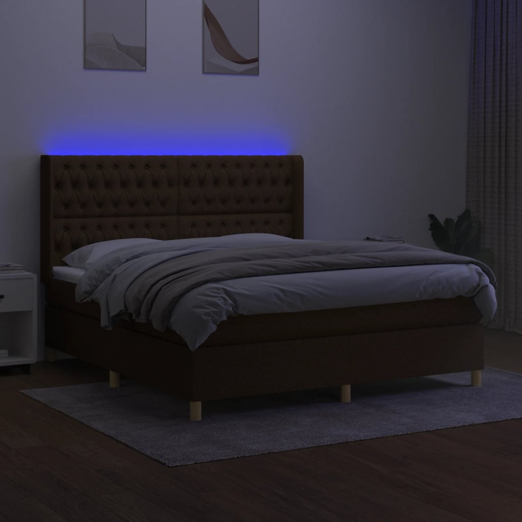 Krevet box spring s madracem LED tamnosmeđi 180x200 cm tkanina