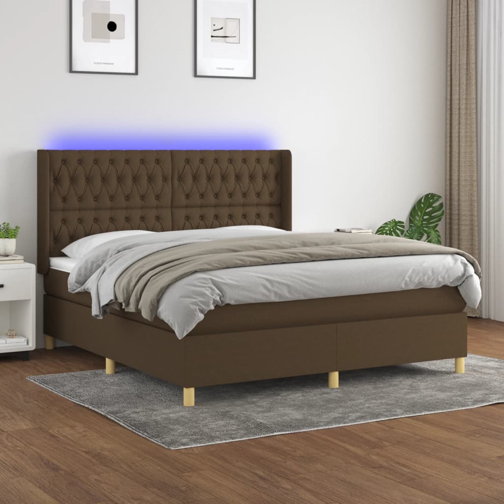 Krevet box spring s madracem LED tamnosmeđi 180x200 cm tkanina