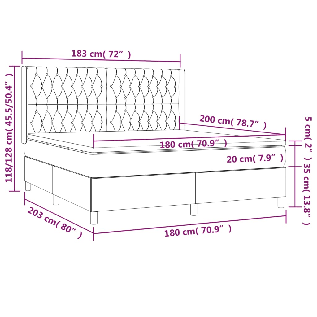 Krevet box spring s madracem LED smeđesivi 180x200 cm tkanina