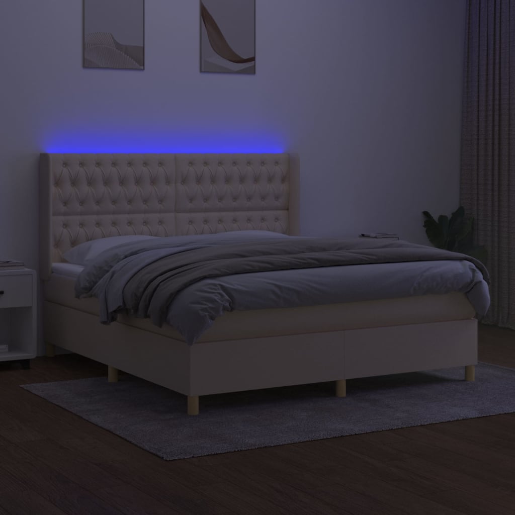 Krevet box spring s madracem LED krem 180x200 cm od tkanine
