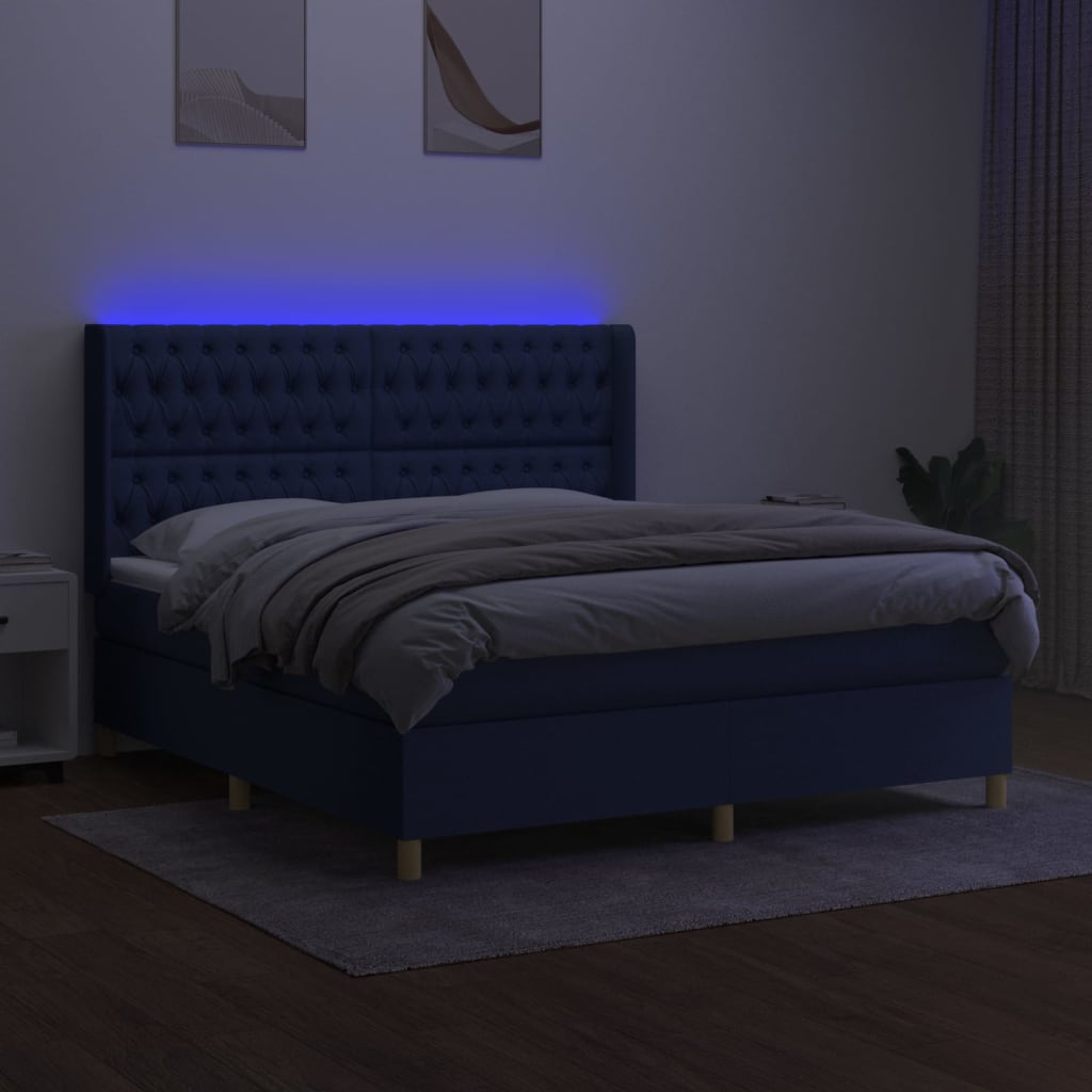 Krevet box spring s madracem LED plavi 180x200 cm od tkanine
