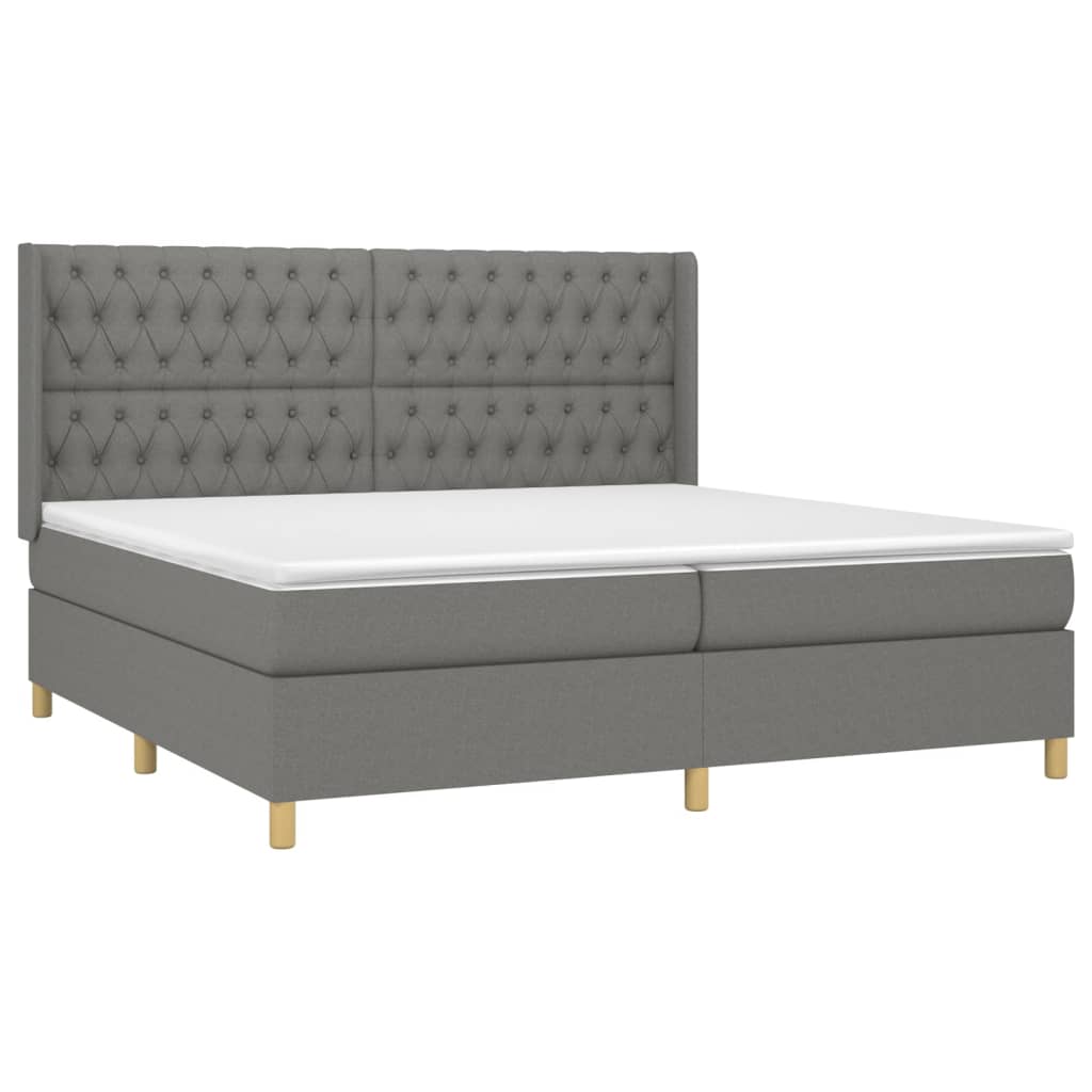 Krevet box spring s madracem LED tamnosivi 200x200 cm tkanina