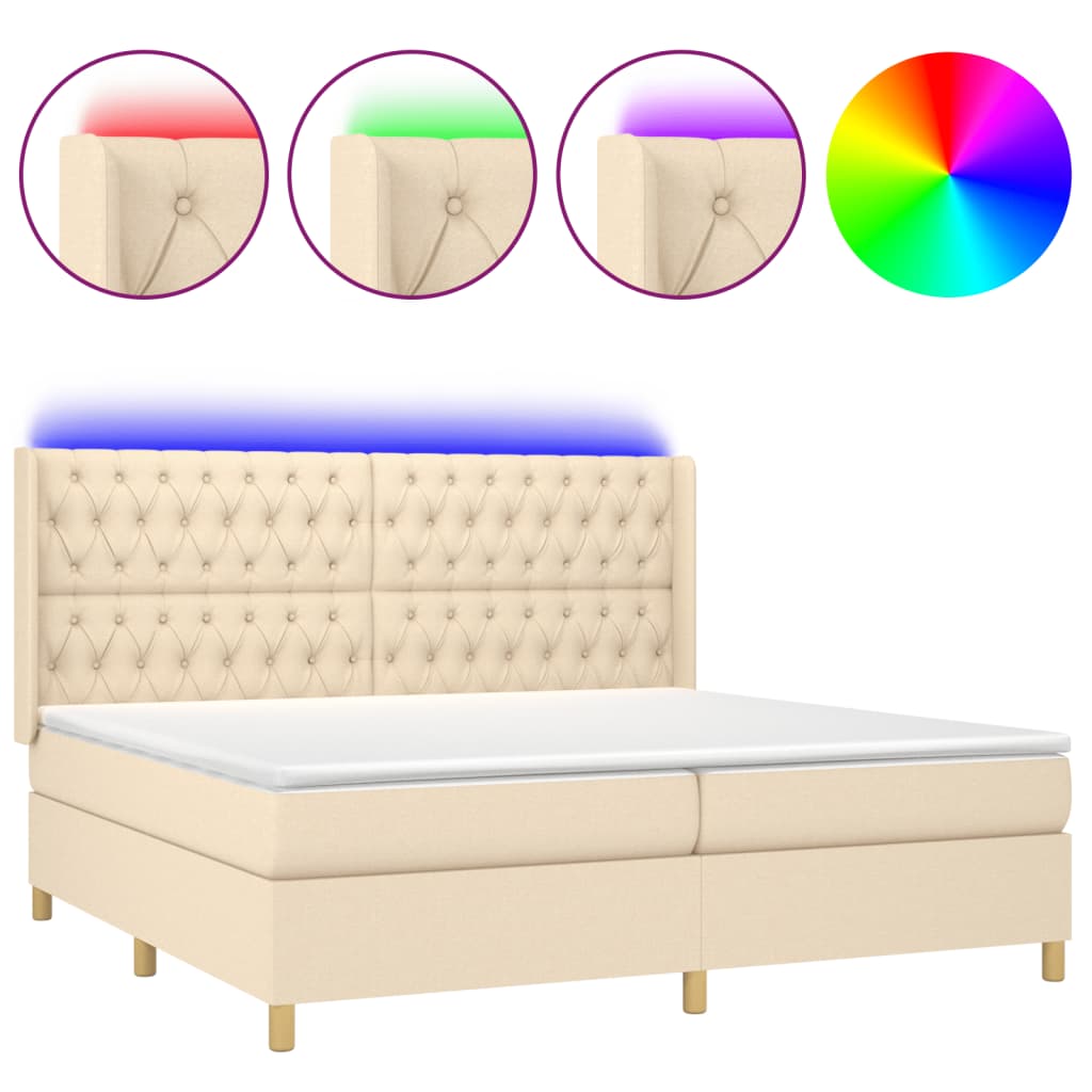 Krevet box spring s madracem LED krem 200x200 cm od tkanine
