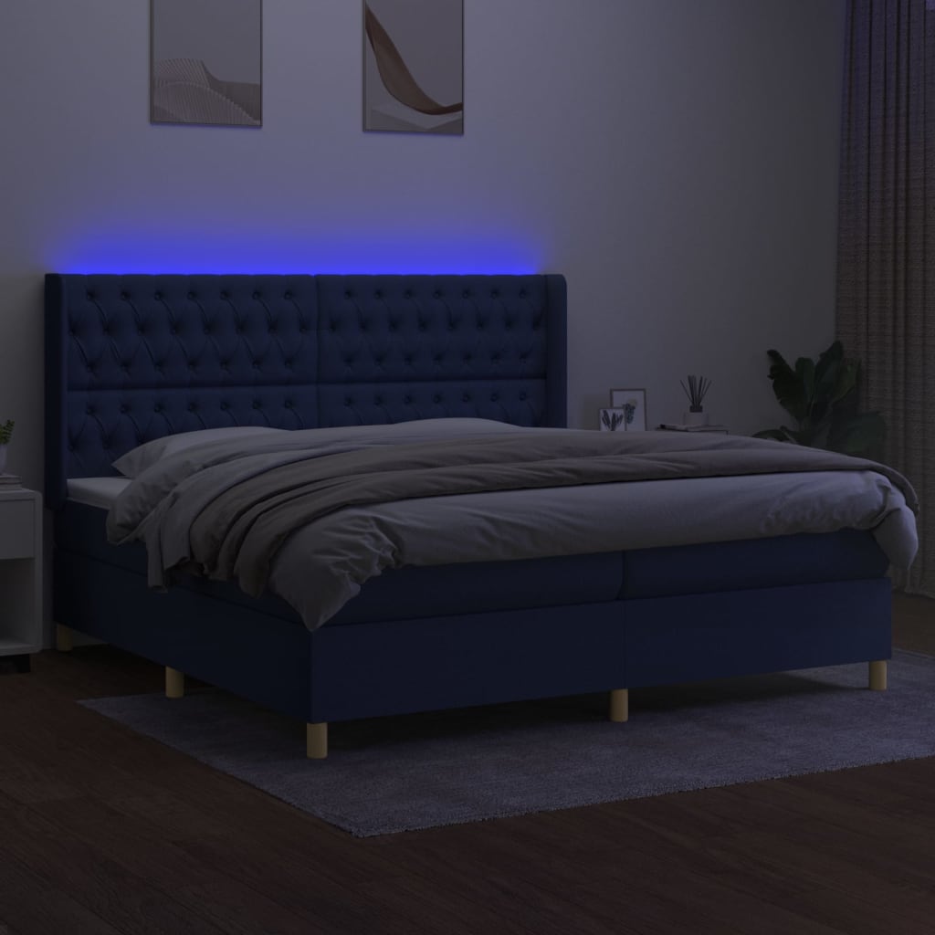 Krevet box spring s madracem LED plavi 200x200 cm od tkanine