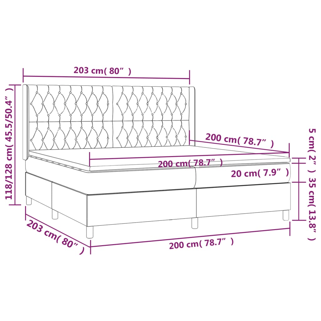 Krevet box spring s madracem LED plavi 200x200 cm od tkanine