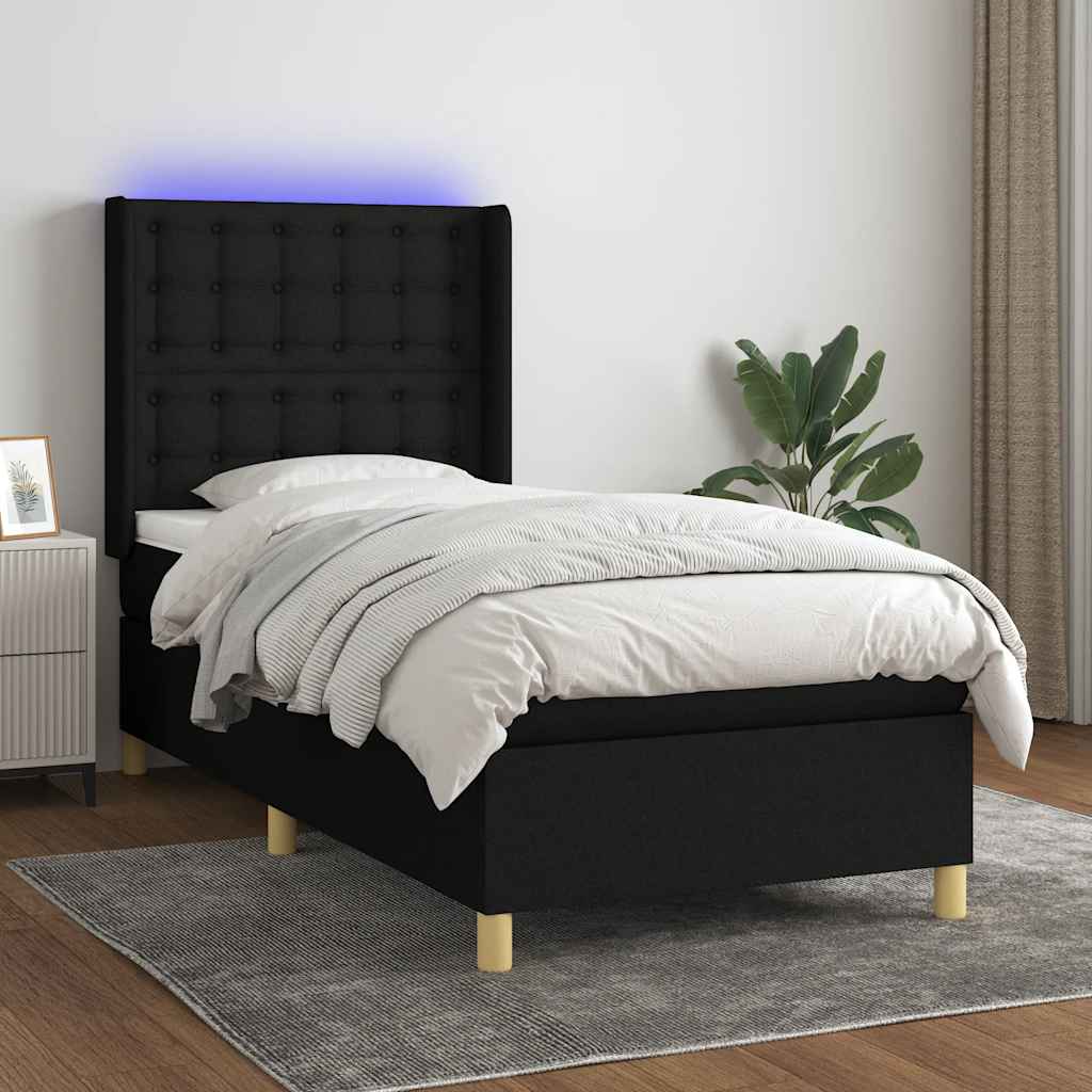 Krevet box spring s madracem LED crni 80 x 200 cm od tkanine