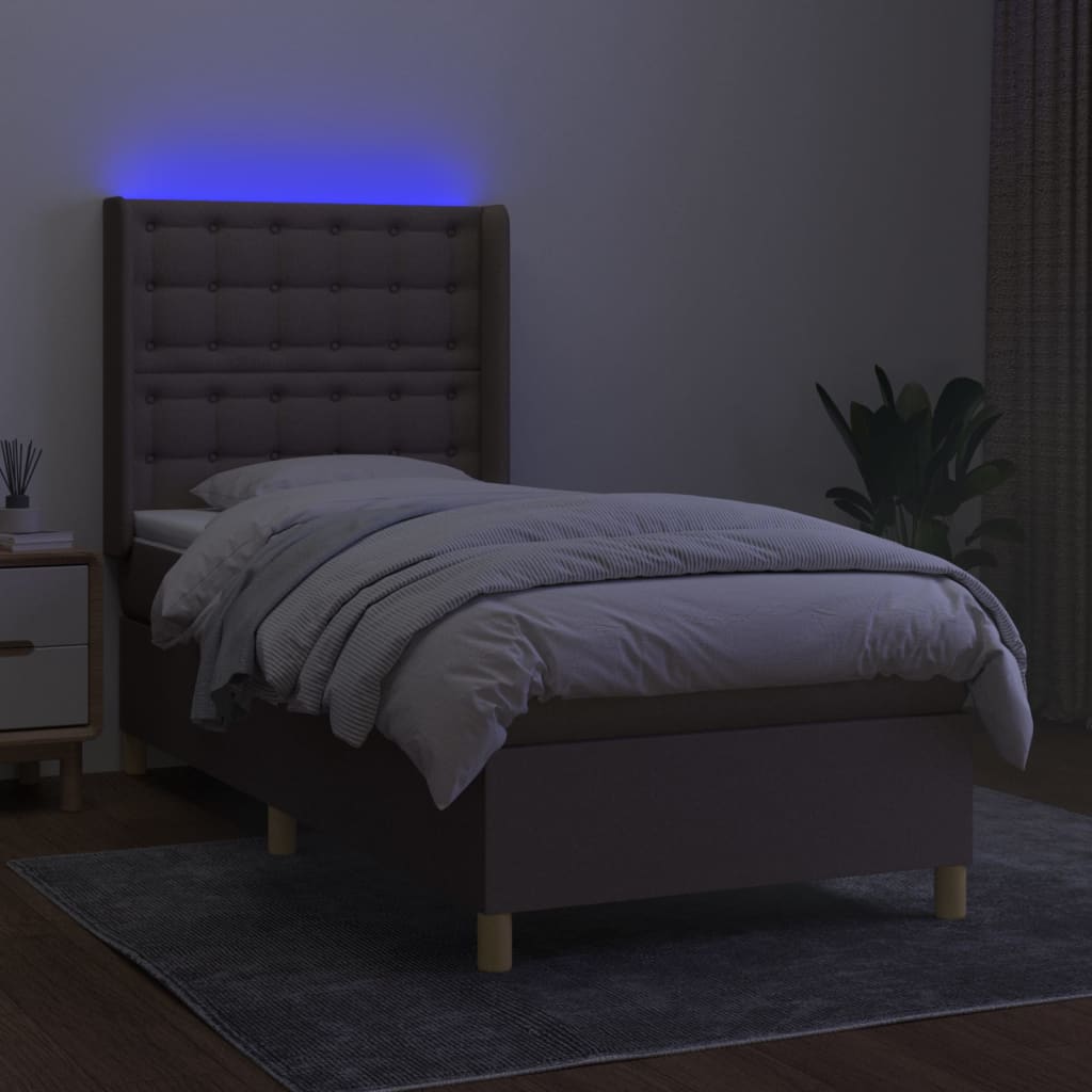 Krevet box spring s madracem LED smeđesivi 80 x 200 cm tkanina