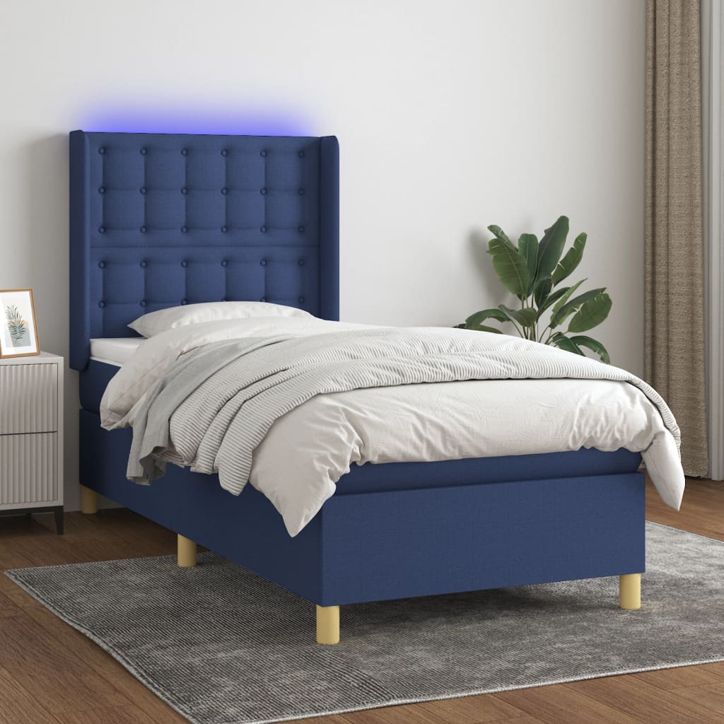 Krevet box spring s madracem LED plavi 80 x 200 cm od tkanine
