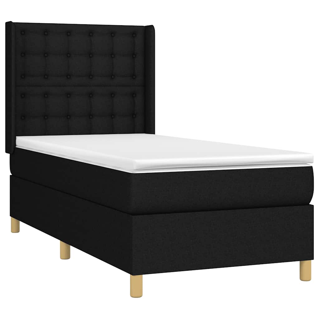 Krevet box spring s madracem LED crni 90x190 cm od tkanine