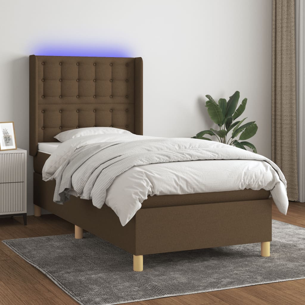 Krevet box spring s madracem LED tamnosmeđi 90x190 cm tkanina