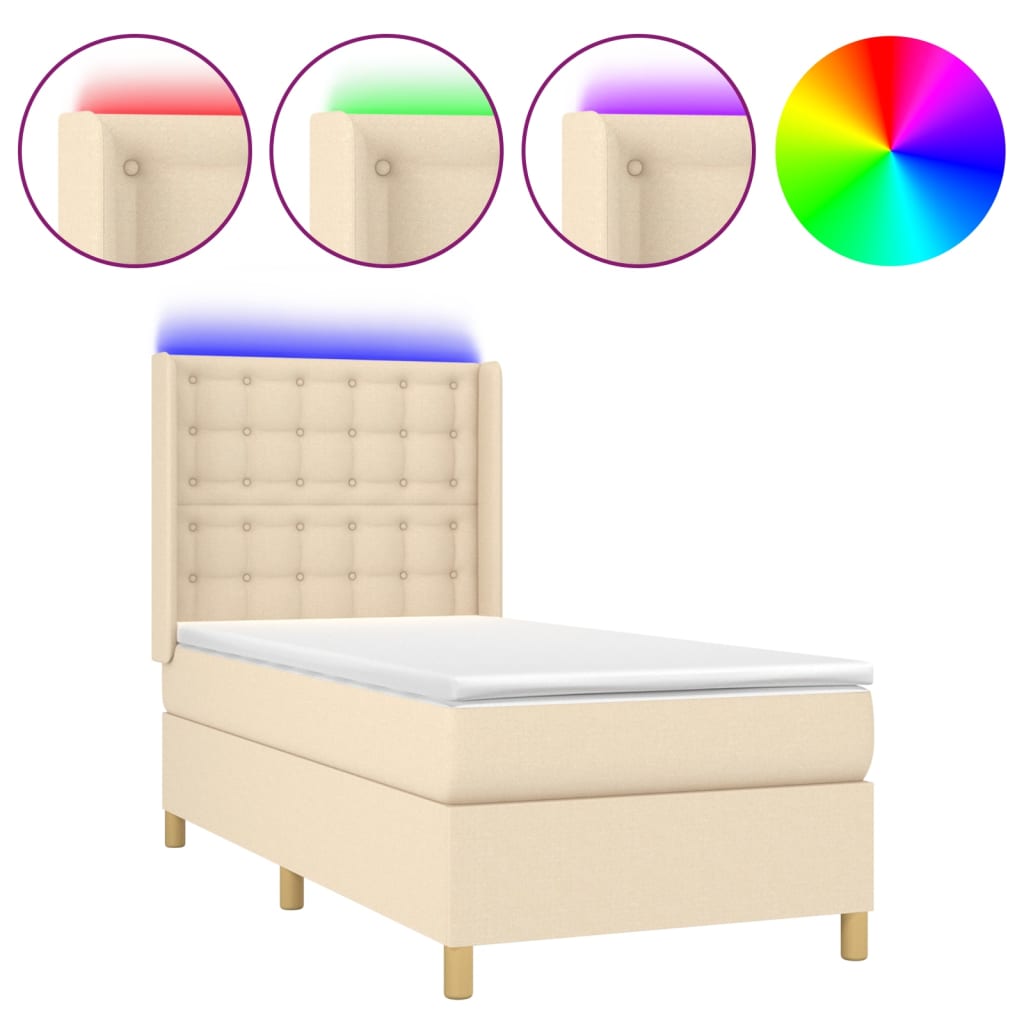 Krevet box spring s madracem LED krem 90x200 cm od tkanine