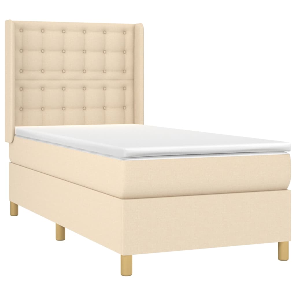 Krevet box spring s madracem LED krem 100x200 cm od tkanine