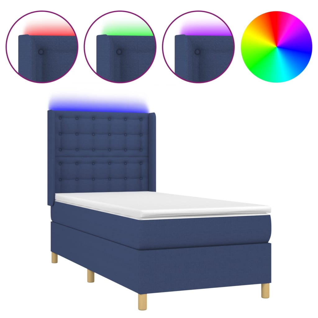 Krevet box spring s madracem LED plavi 100x200 cm od tkanine