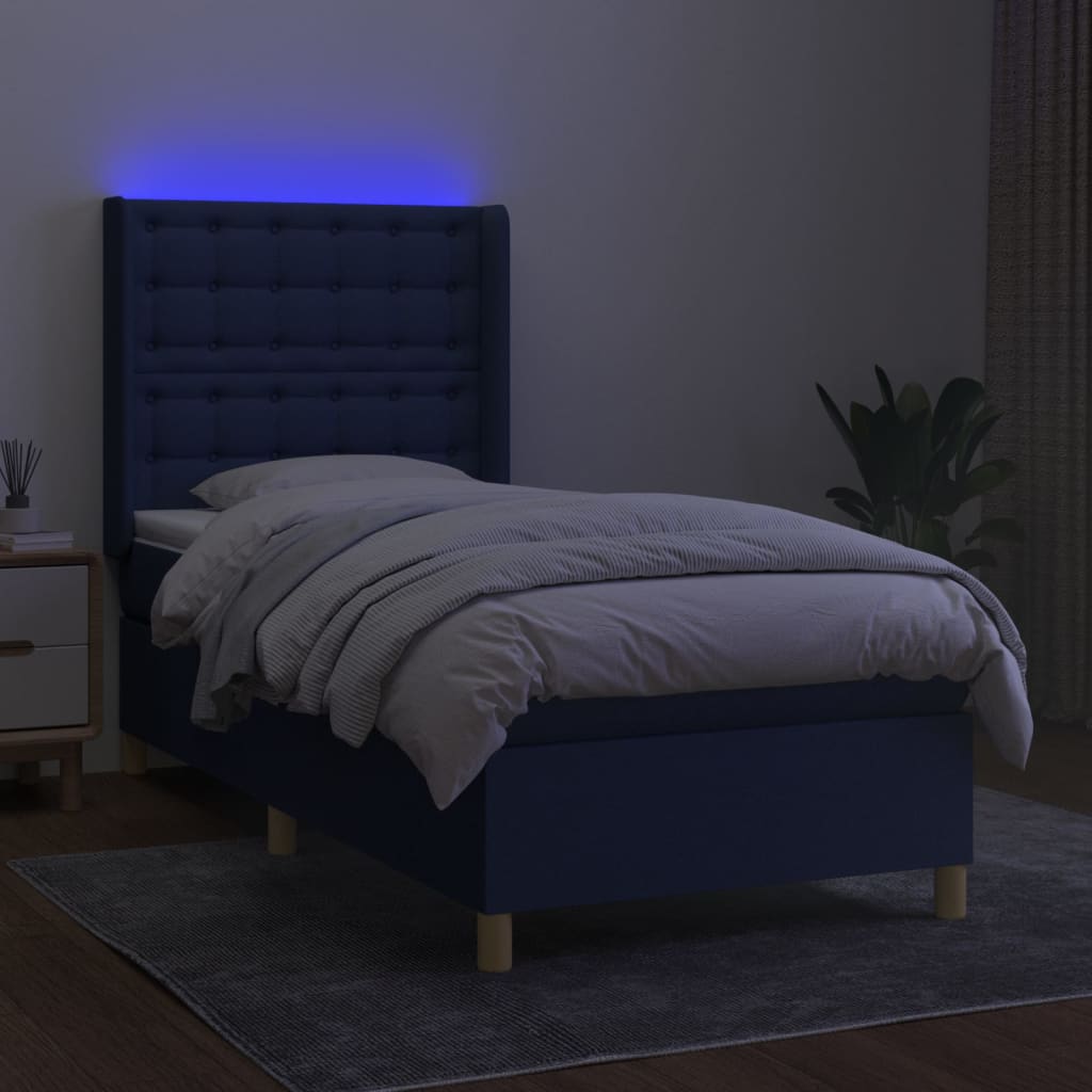 Krevet box spring s madracem LED plavi 100x200 cm od tkanine