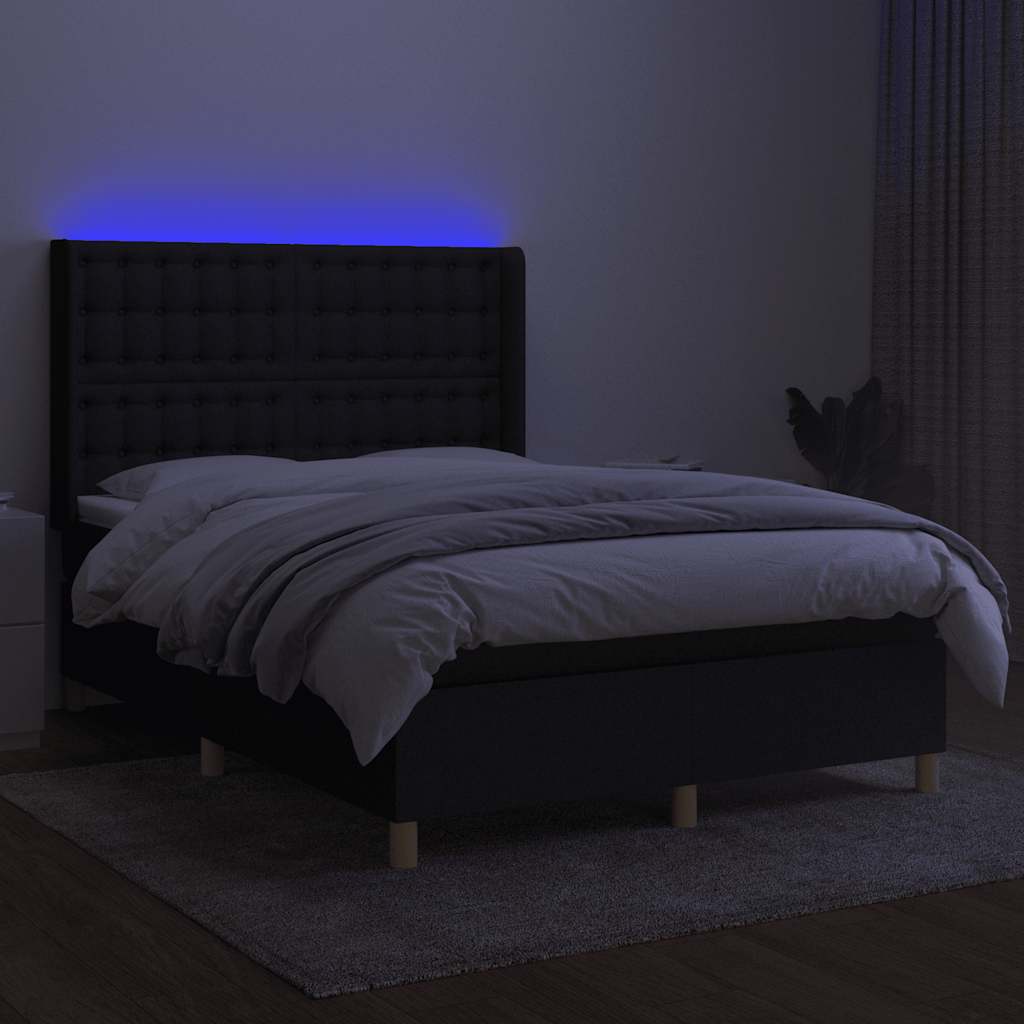 Krevet box spring s madracem LED crni 140x200 cm od tkanine