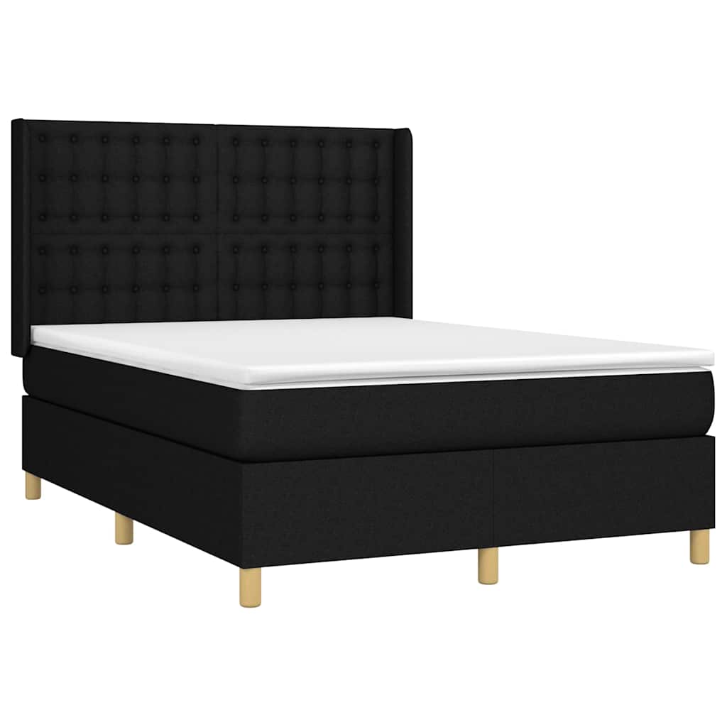 Krevet box spring s madracem LED crni 140x200 cm od tkanine