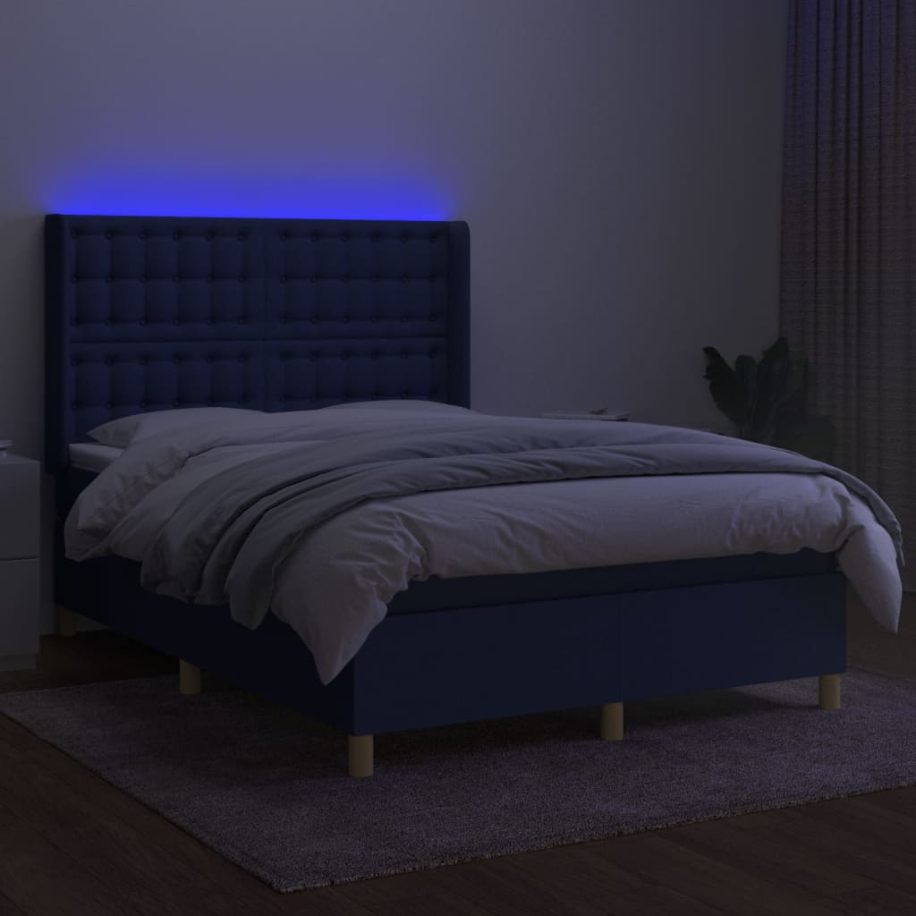Krevet box spring s madracem LED plavi 140x200 cm od tkanine